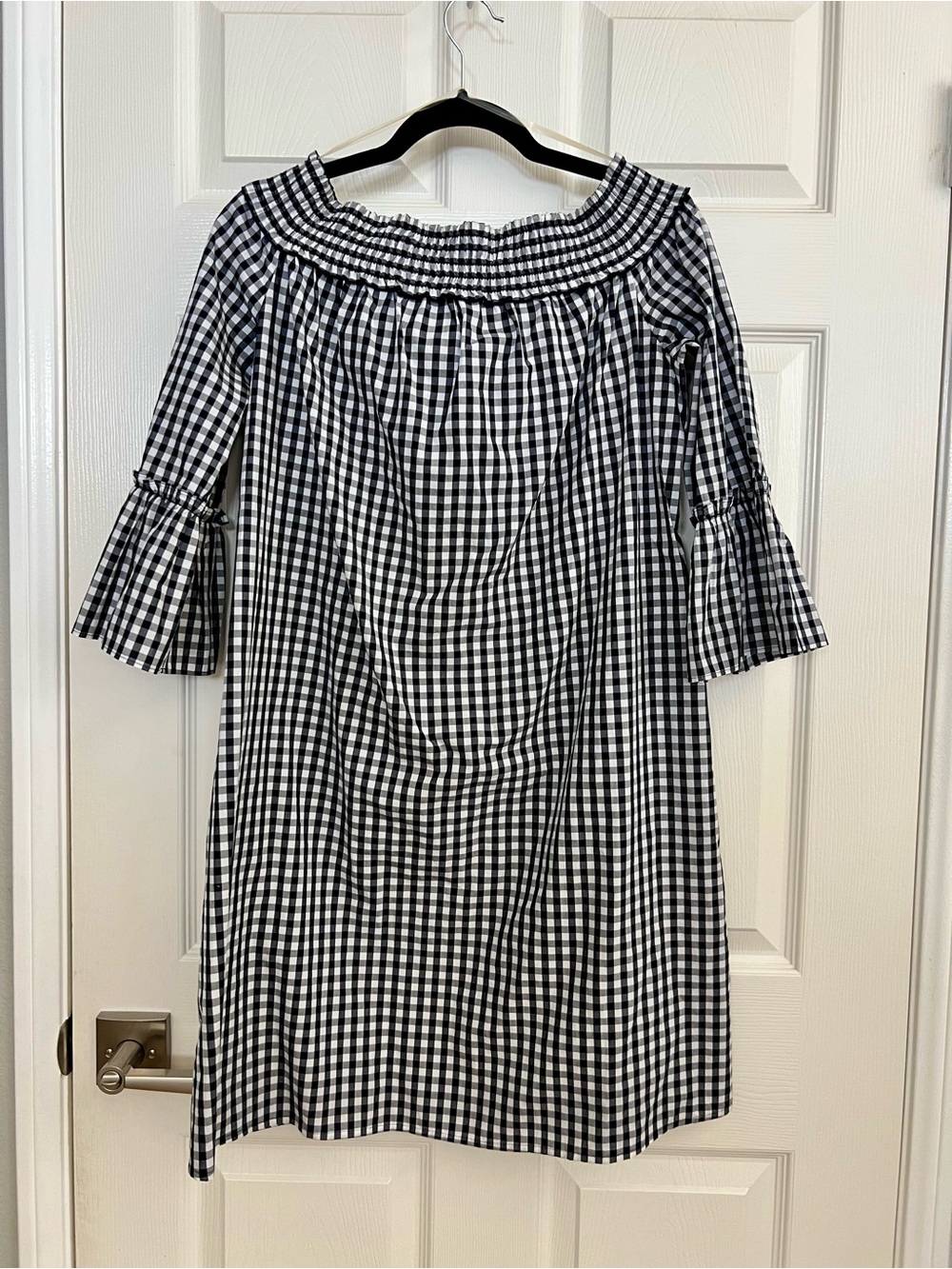 Charter Club Black and White Gingham Off-Shoulder Dress